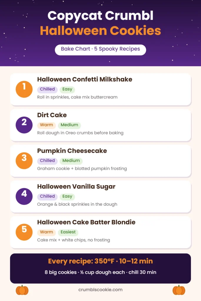 Halloween cookie bake chart